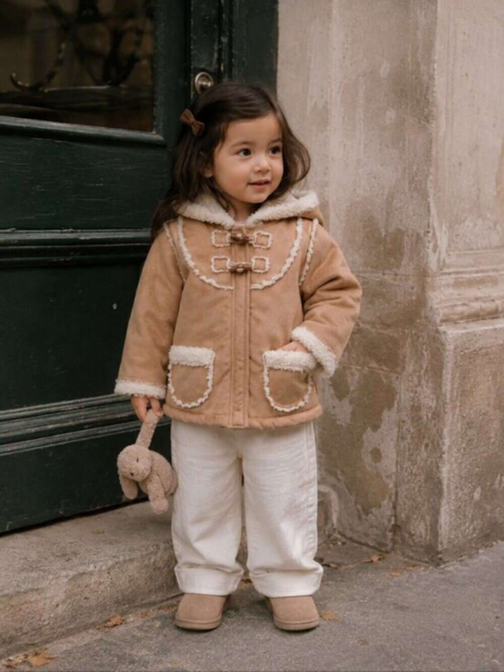Old Navy Toddler Girls Sherpa Toggle Hooded Coat Jacket Tan Cream 3T Boho